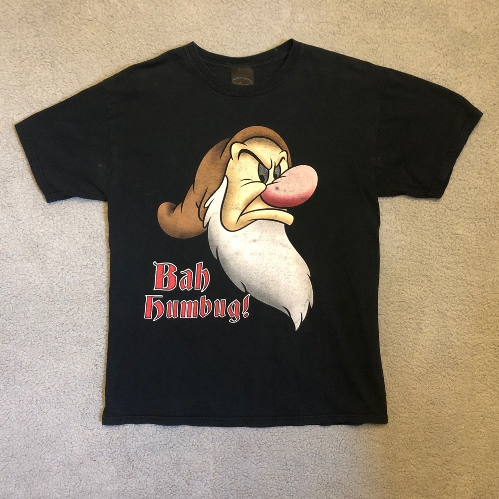 Disney Grumpy Dwarf Bah Humbug Black Graphic T-Shirt Mens Medium Gildan Cotton